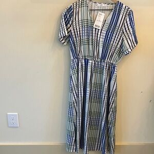 Mango Blue and Green Plaid Midi Dress